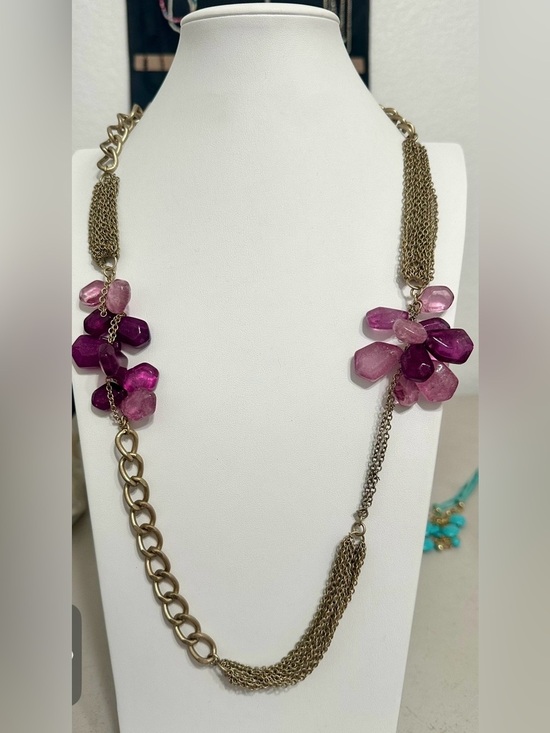 LOFT Jewelry - LOFT Purple Pink Faceted Lucite Statement Necklace Chunky Chain Boho Glam